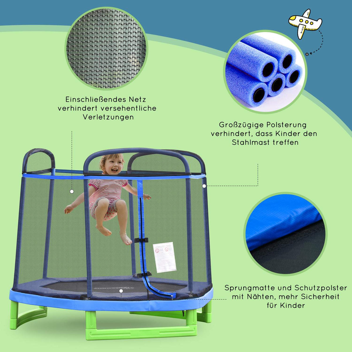 7Ft Children'S Trampoline Safety Net Toddler Trampoline Indoor Outdoor 3-12 Years Up To 80Kg Steel