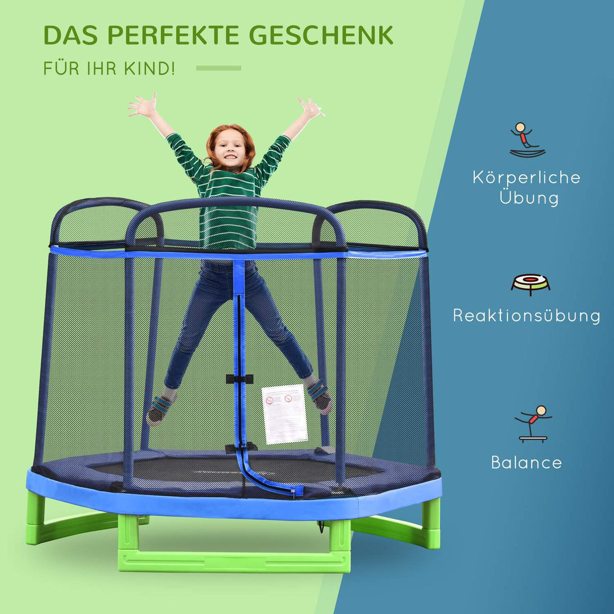 7Ft Children'S Trampoline Safety Net Toddler Trampoline Indoor Outdoor 3-12 Years Up To 80Kg Steel