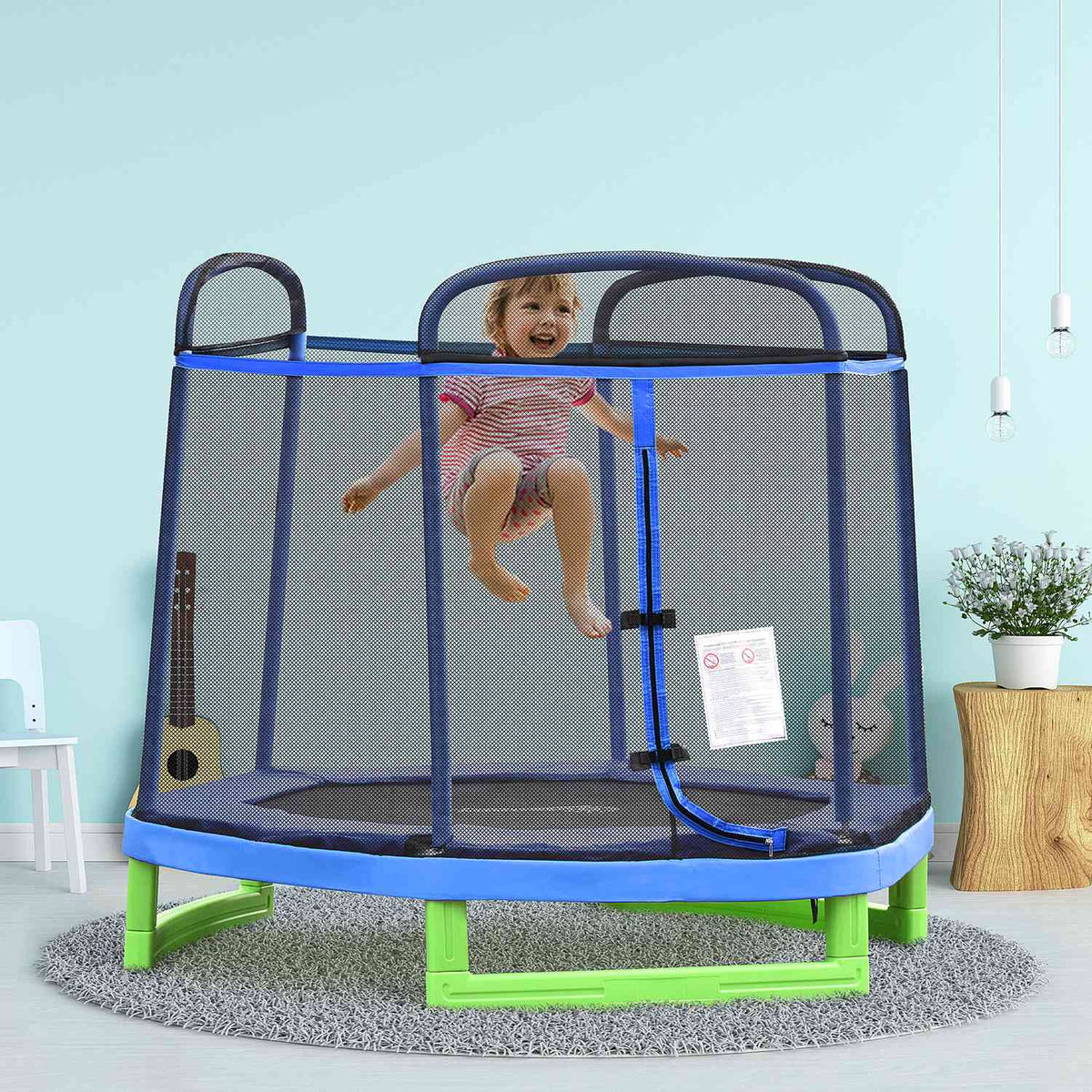 7Ft Children'S Trampoline Safety Net Toddler Trampoline Indoor Outdoor 3-12 Years Up To 80Kg Steel