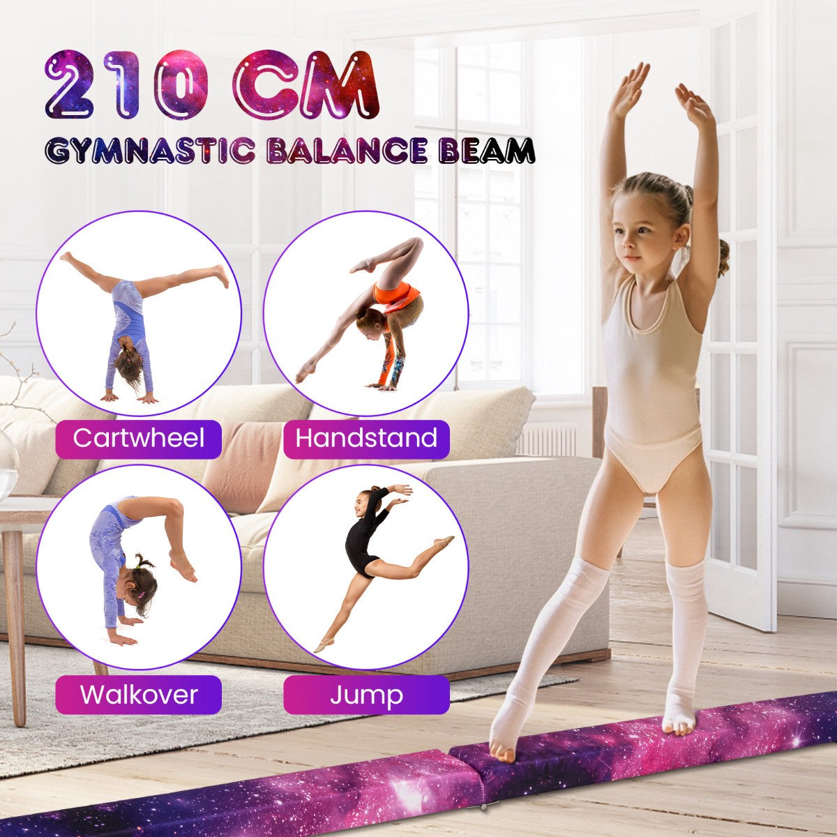 7 Ft Folding Gymnastics Balance Beam With Handles