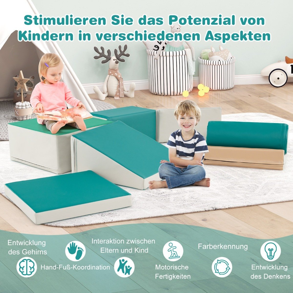 7 PCS. Foam building blocks for running around and climbing Giant building blocks made of foam Soft building blocks green