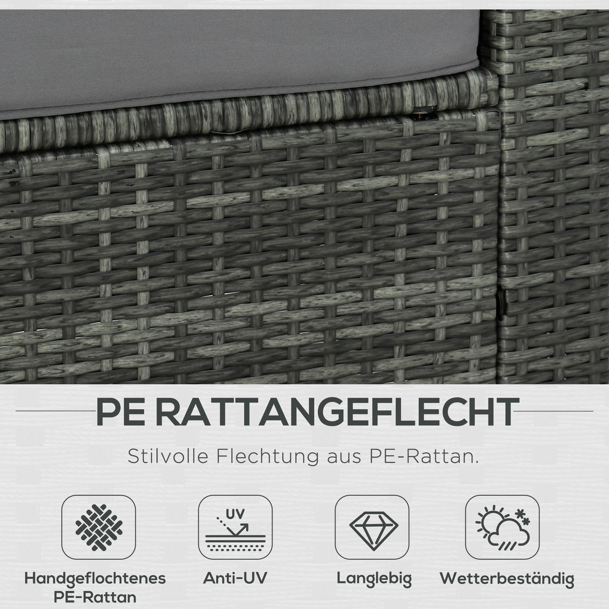 7 Pcs. Polyrattan Garden Furniture Set Lounge Set Lounge Furniture Footstool Seat Cushion Gray Steel Polyester 58X58X37Cm