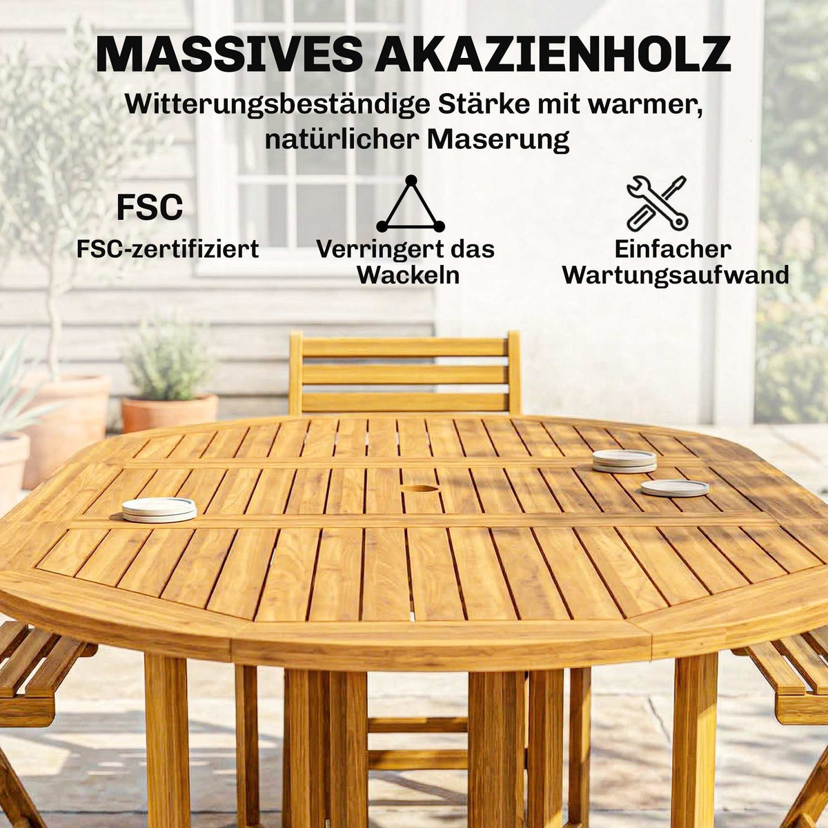7-Piece Folding Outdoor Dining Set, FSC Acacia Wood