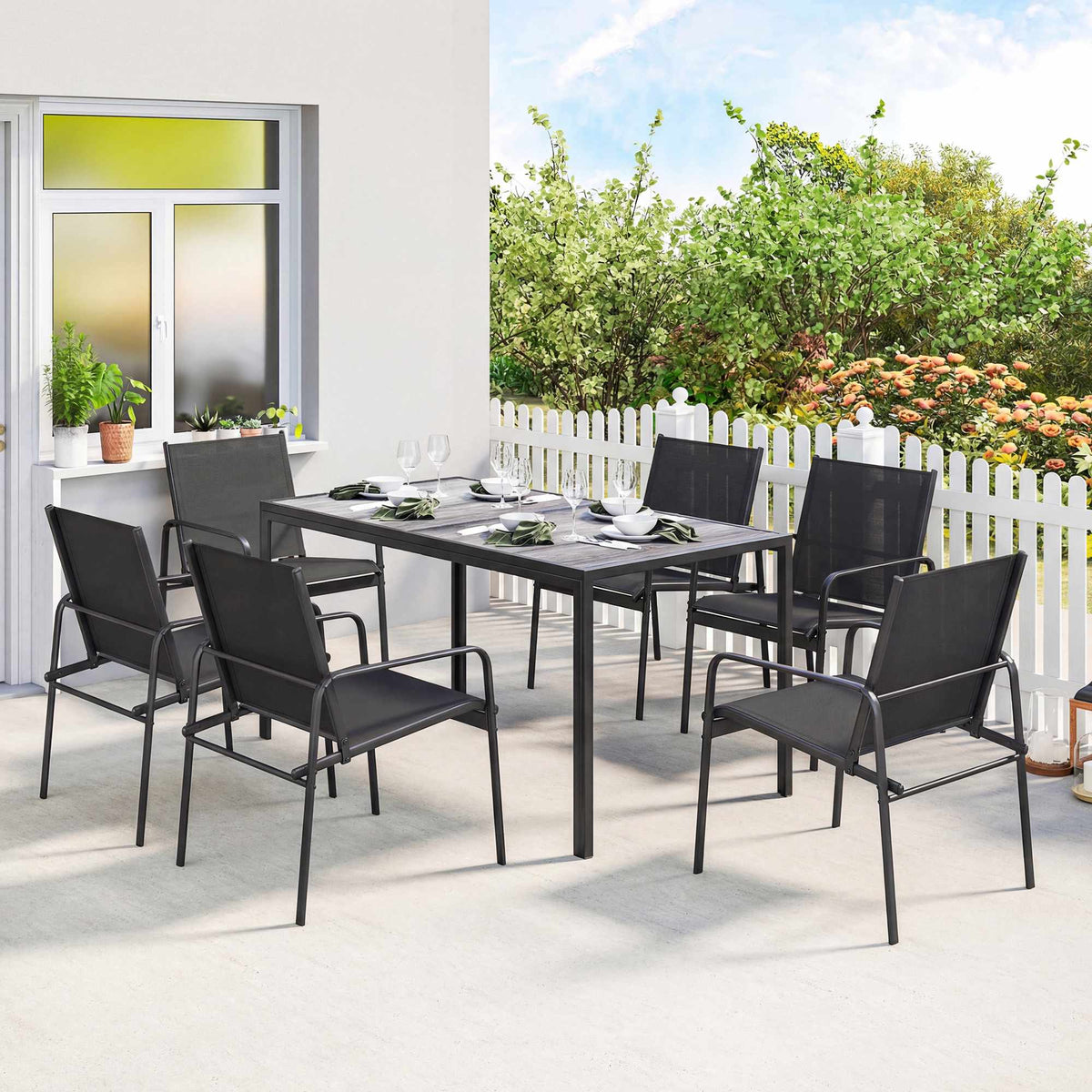 7-Piece Outdoor Dining Set, Rectangular Table & 6 Chairs
