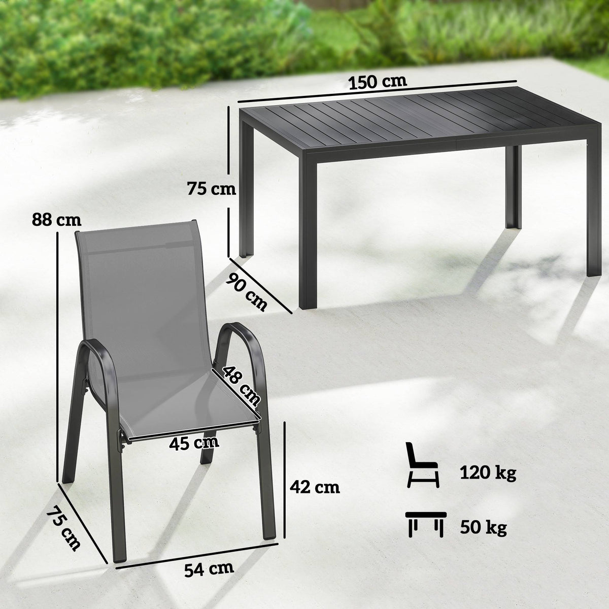 7-Piece Outdoor Furniture Set, Stackable Chairs, Steel Frame