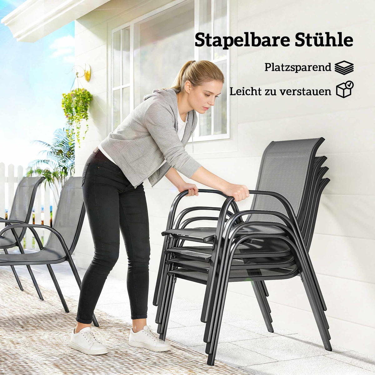 7-Piece Outdoor Furniture Set, Stackable Chairs, Steel Frame