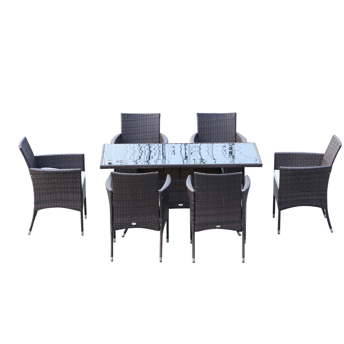 7-Piece Polyrattan Garden Furniture Rattan Garden Set Seating Group Dining Group Including Cushions For 6 People Brown + Cream White 150 X 80 X 74 Cm