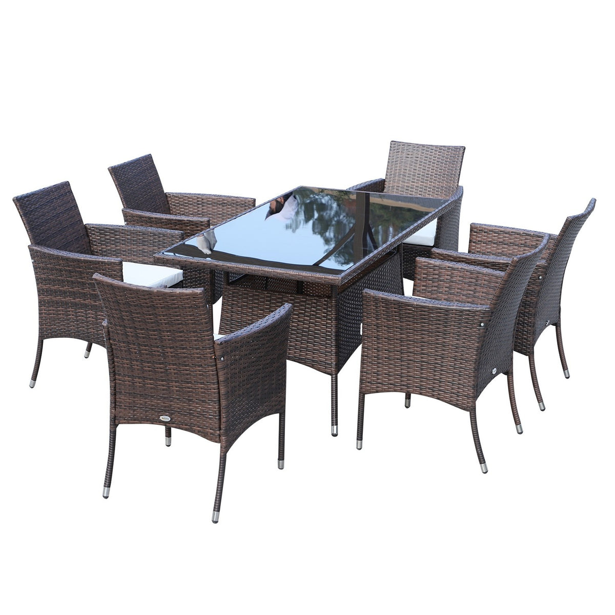 7-Piece Polyrattan Garden Furniture Rattan Garden Set Seating Group Dining Group Including Cushions For 6 People Brown + Cream White 150 X 80 X 74 Cm