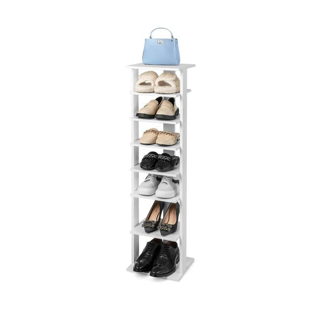 7-Tier Narrow Vertical Shoe Rack, Engineered Wood, White