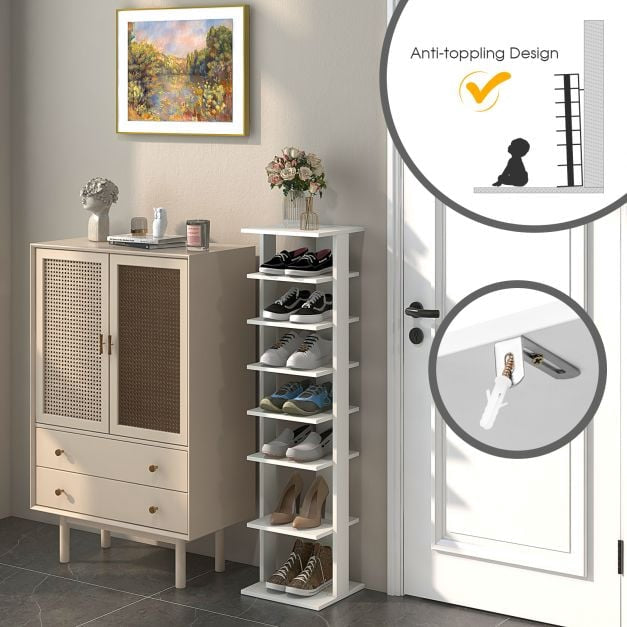 7-Tier Narrow Vertical Shoe Rack, Engineered Wood, White