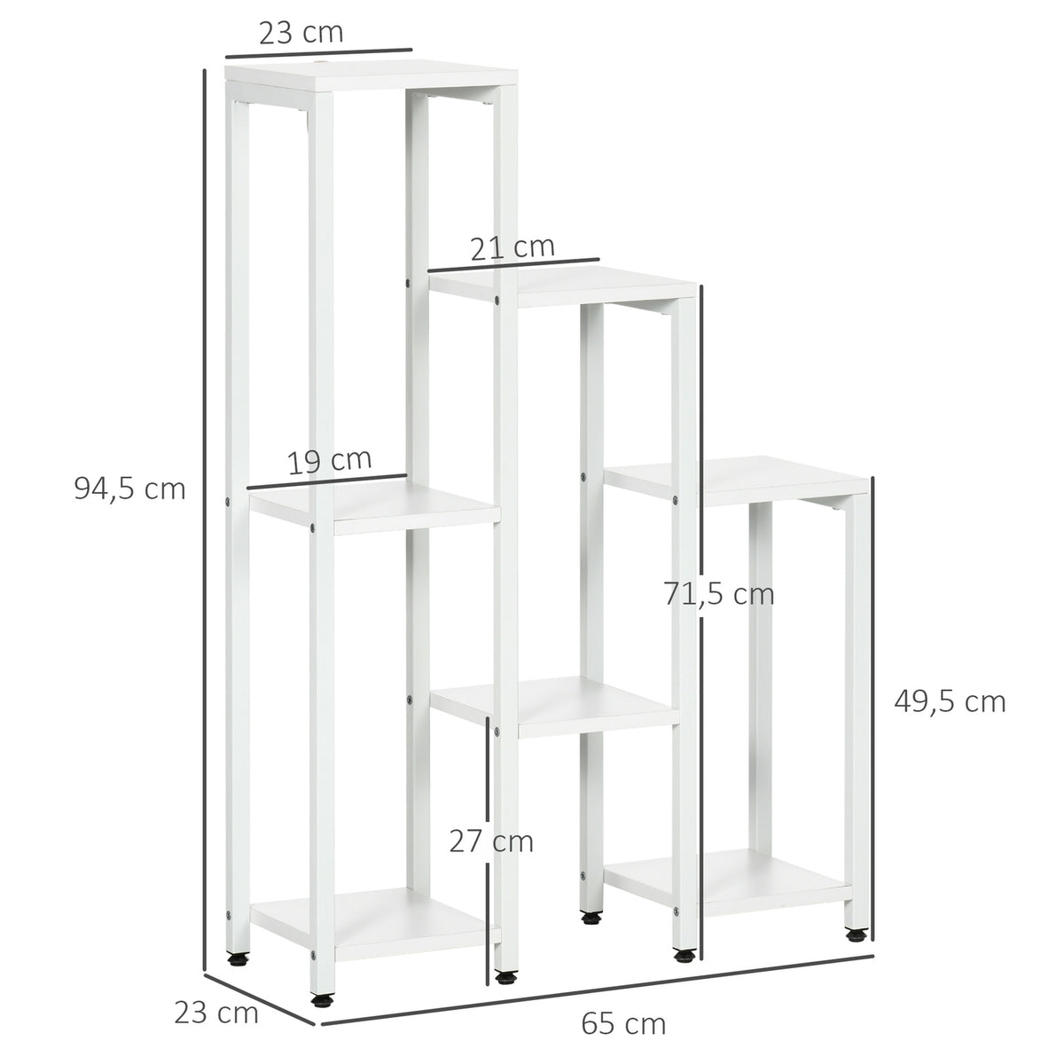 7-Tier Plant Stand, Indoor/Outdoor, White Steel, 65x23x94.5cm