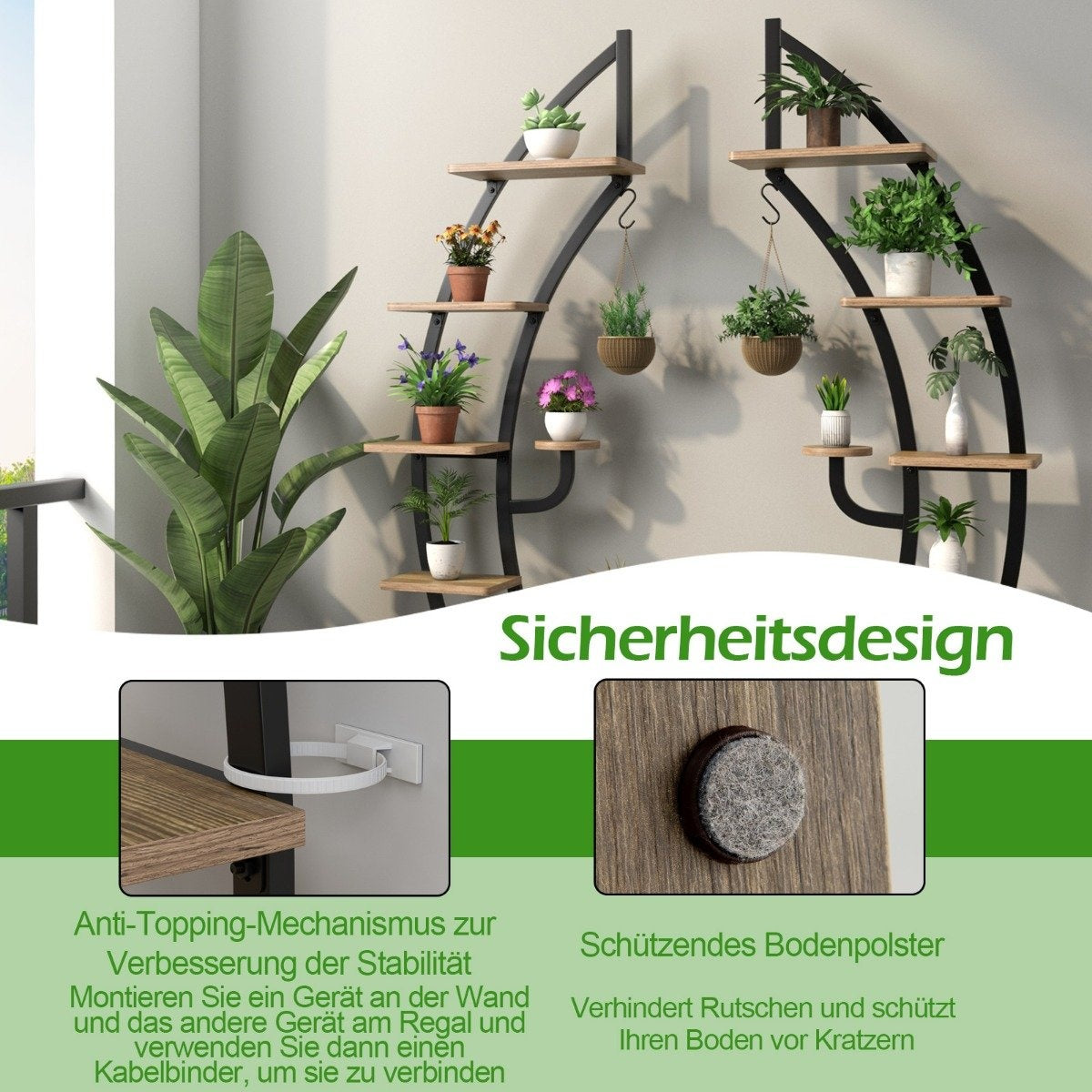 7 Tier Tall Metal Plant Stand Curved Crescent Ladder Plant Shelf