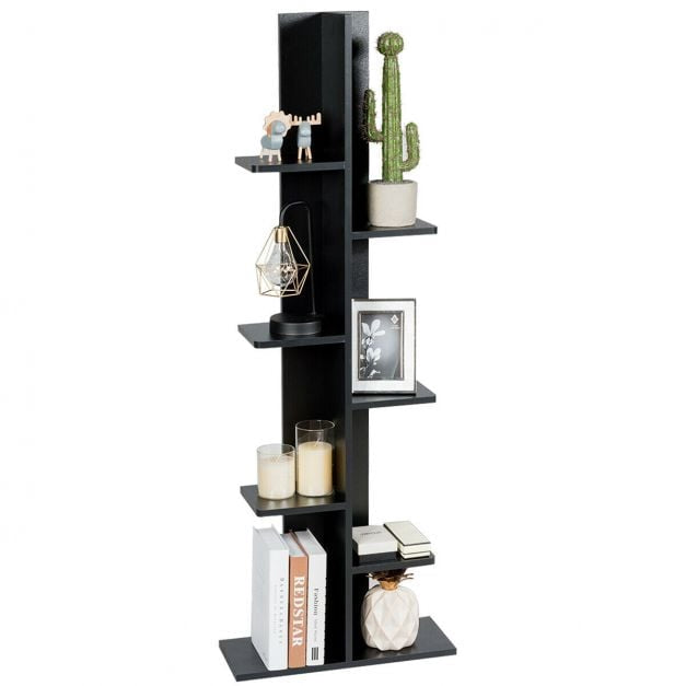 7-Tier Wooden Bookshelf, 8 Open Shelves, Black