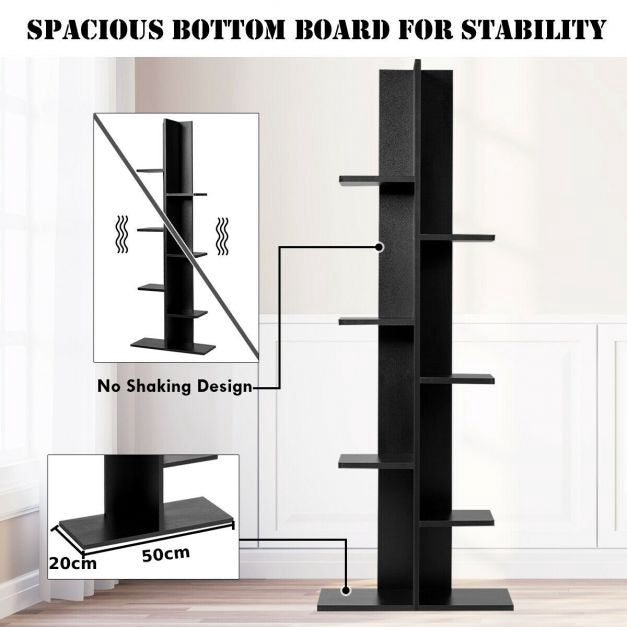 7-Tier Wooden Bookshelf, 8 Open Shelves, Black