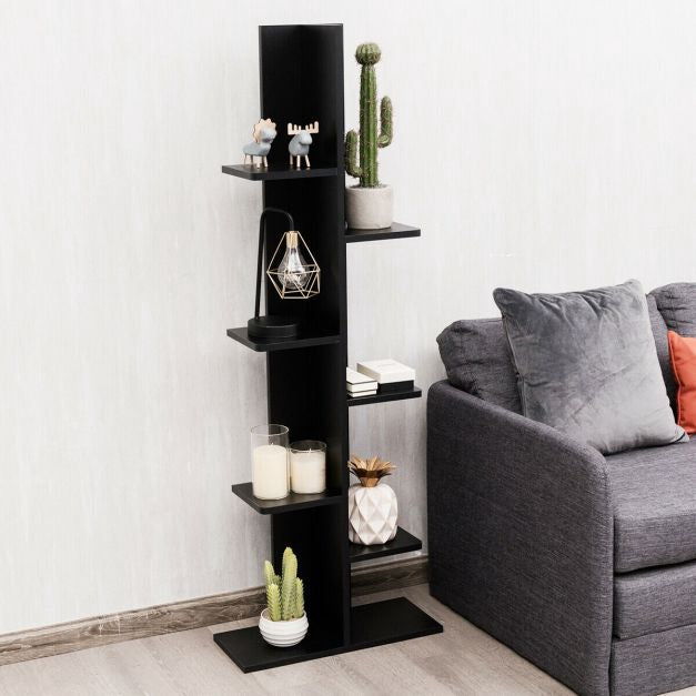 7-Tier Wooden Bookshelf, 8 Open Shelves, Black