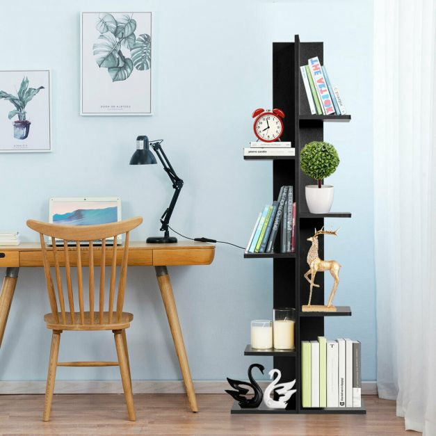 7-Tier Wooden Bookshelf, 8 Open Shelves, Black