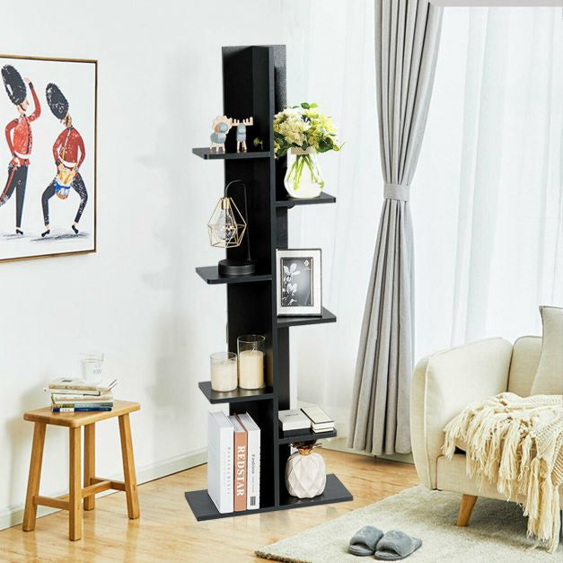 7-Tier Wooden Bookshelf, 8 Open Shelves, Black
