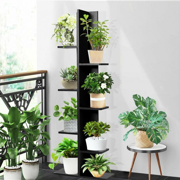 7-Tier Wooden Bookshelf, 8 Open Shelves, Black