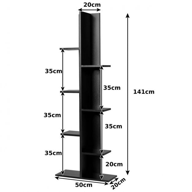 7-Tier Wooden Bookshelf, 8 Open Shelves, Black