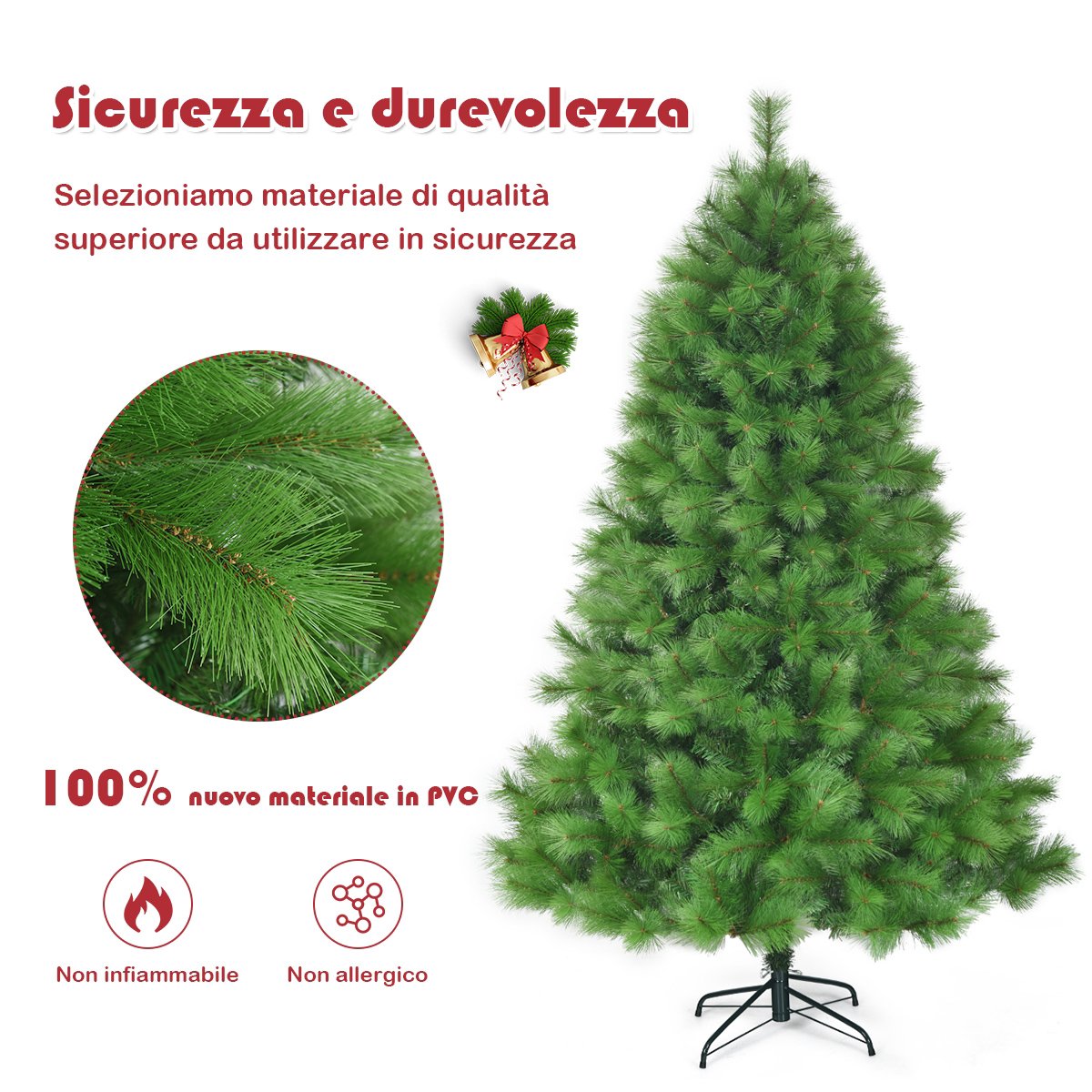 7 ft Artificial Christmas Tree, Hinged, 808 Tips, Stand