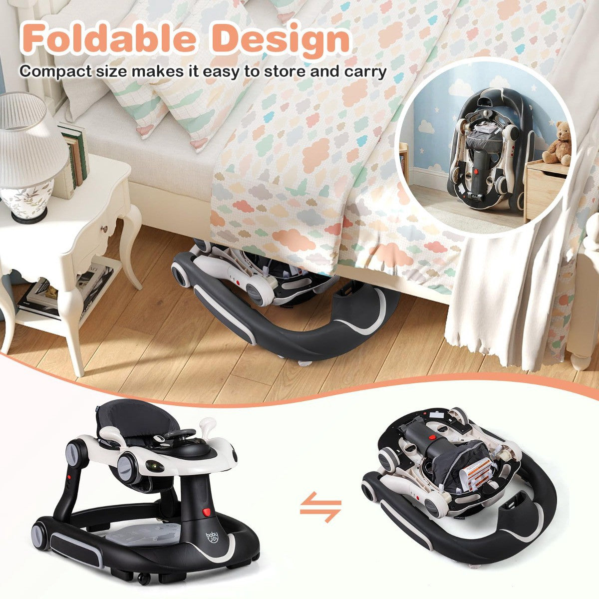 7-in-1 Adjustable Baby Walker with Canopy & Activity Center