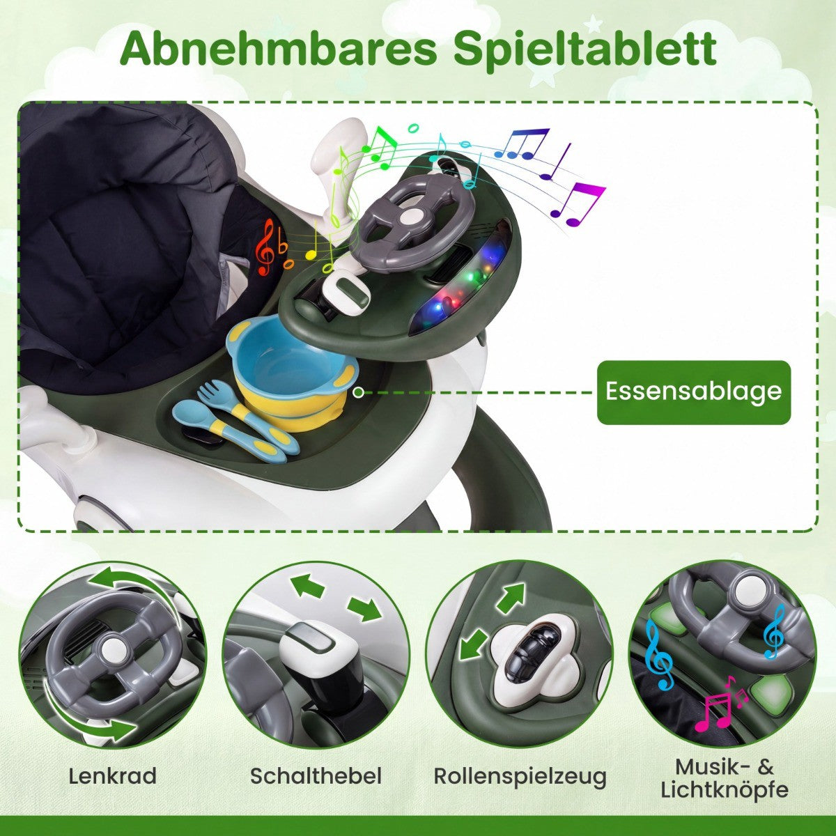 7-in-1 Adjustable Baby Walker with Canopy and Activity Center