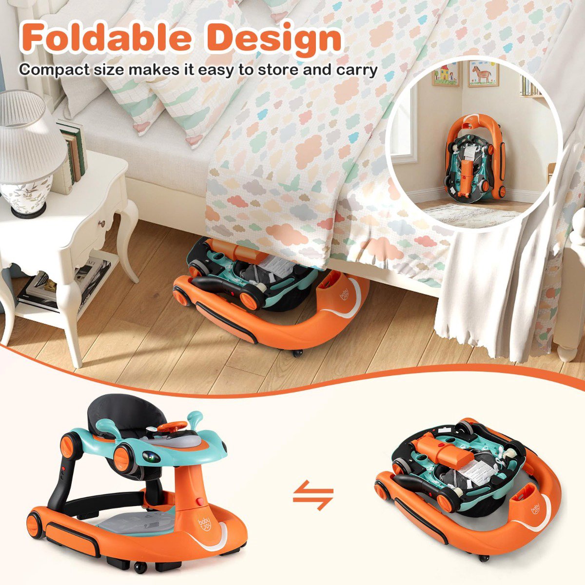 7-in-1 Adjustable Baby Walker with Canopy and Speed Control