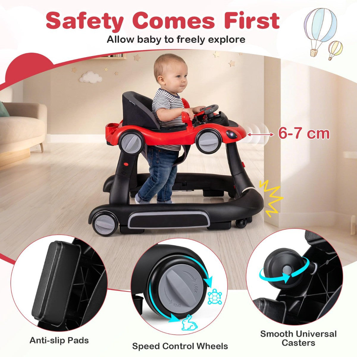 7-in-1 Baby Walker with Adjustable Height & Speed