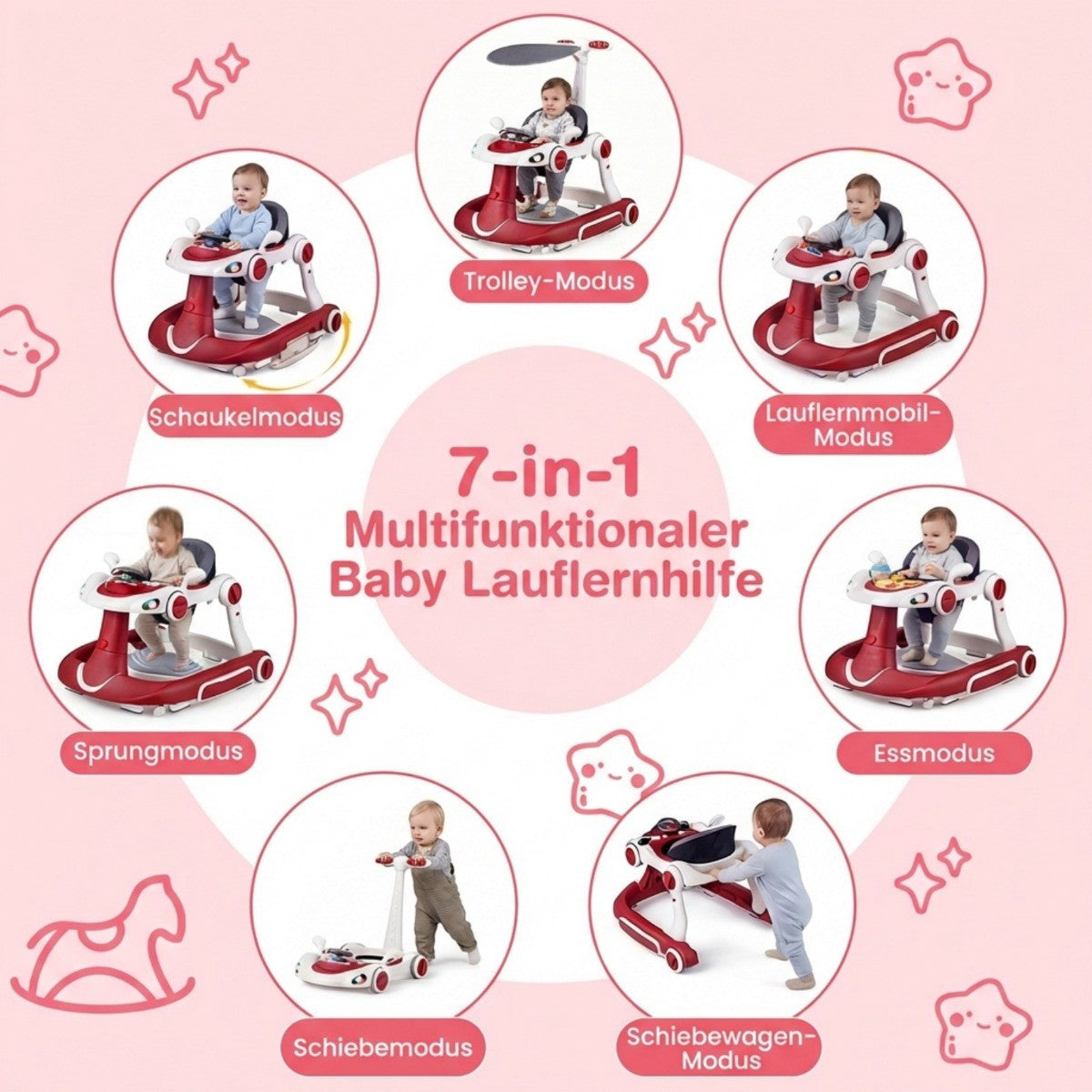 7-in-1 Baby Walker with Adjustable Height & Speed