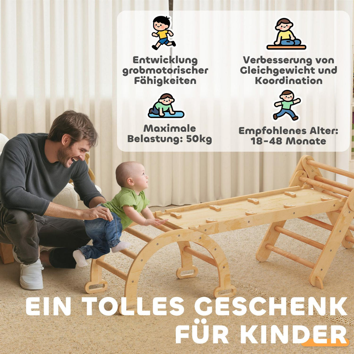 7-in-1 Kids Climbing Set, Foldable Wooden Play Gym