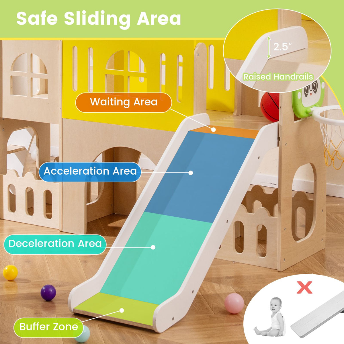 7-in-1 Toddler Slide Set, Wooden Castle Indoor Outdoor