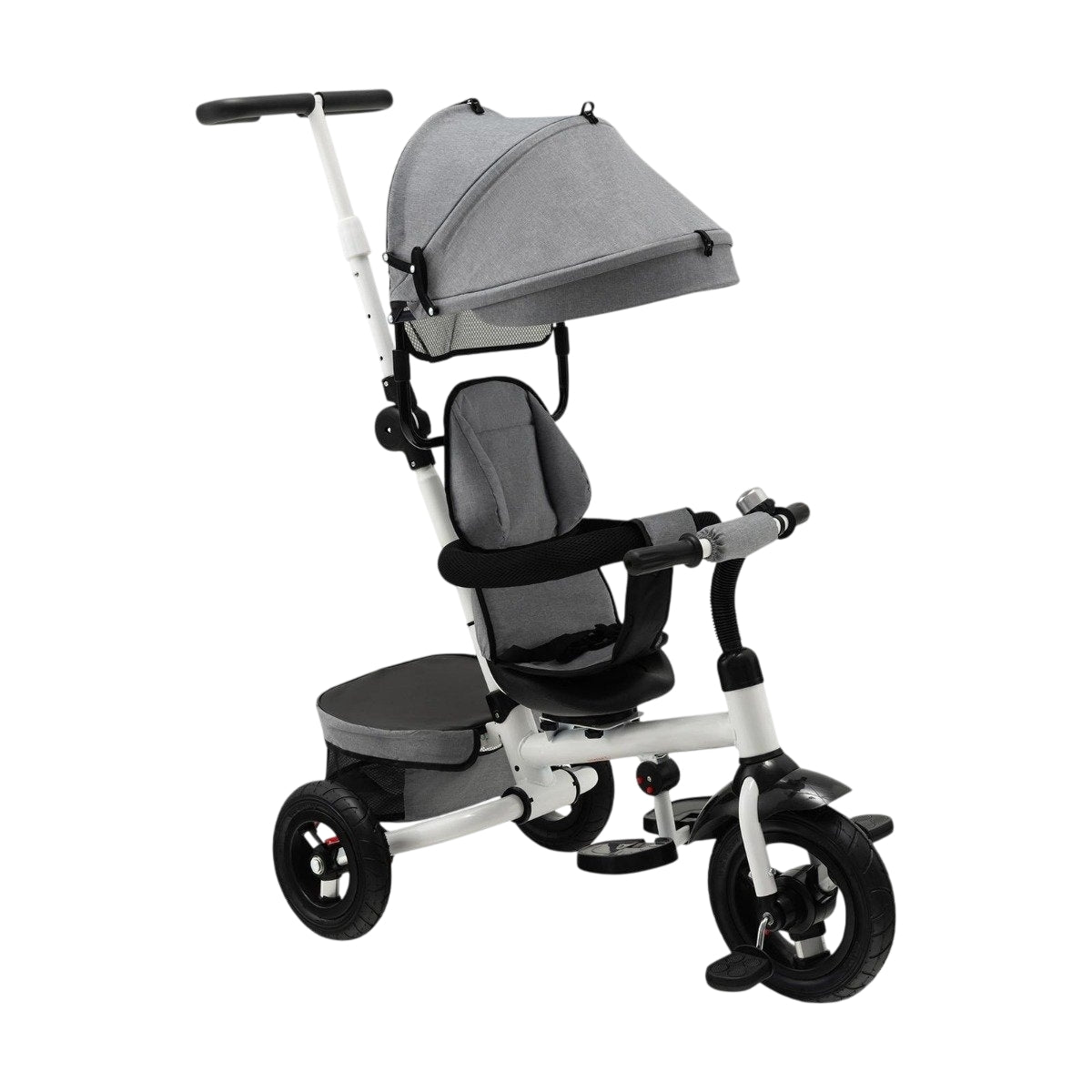 7 in 1 children's tricycle with reversible seat & adjustable canopy & push handle balance bike gray
