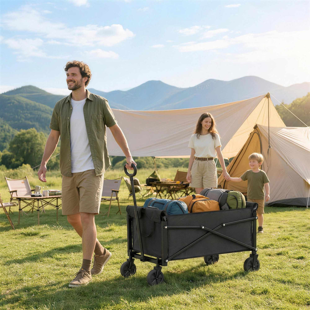 80L Folding Garden Cart with Adjustable Handle, Black