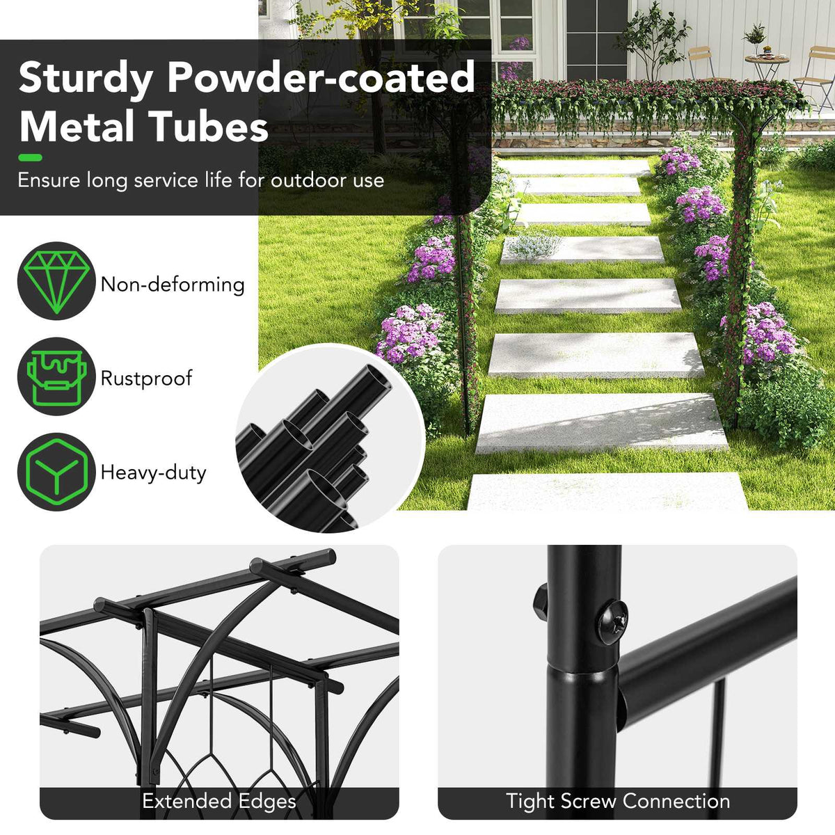 81 Inch Black Metal Garden Arbor Arch for Climbing Plants