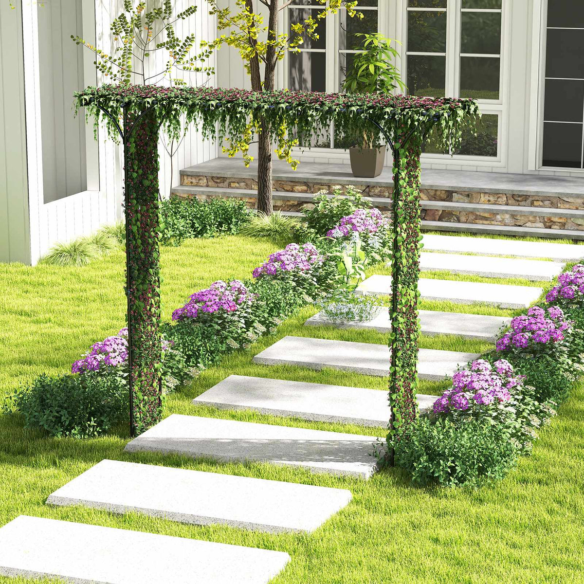 81 Inch Black Metal Garden Arbor Arch for Climbing Plants