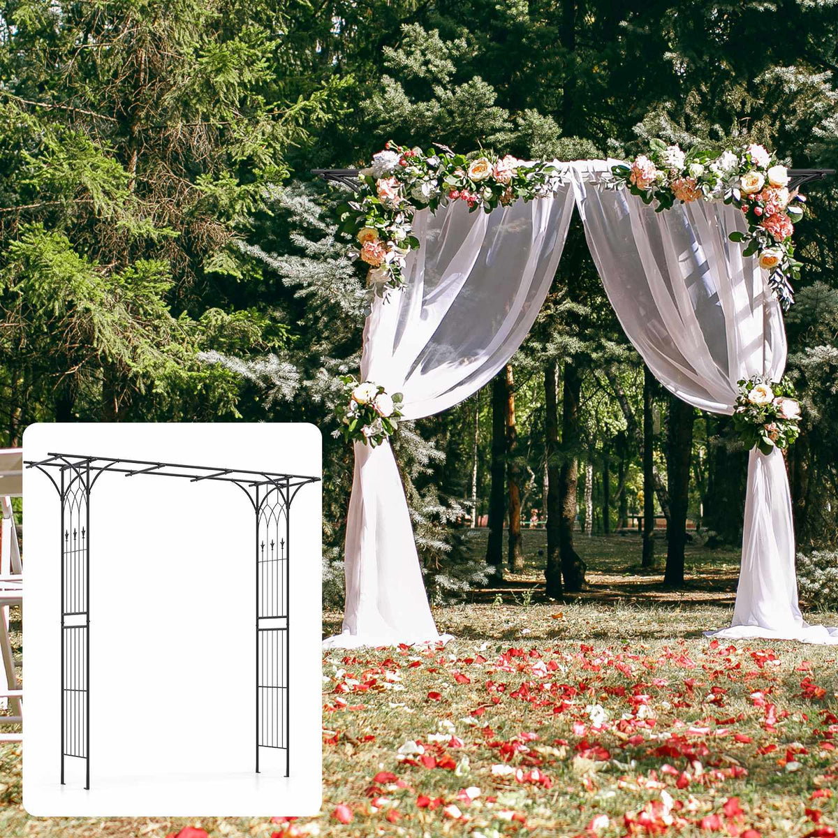 81 Inch Black Metal Garden Arbor Arch for Climbing Plants