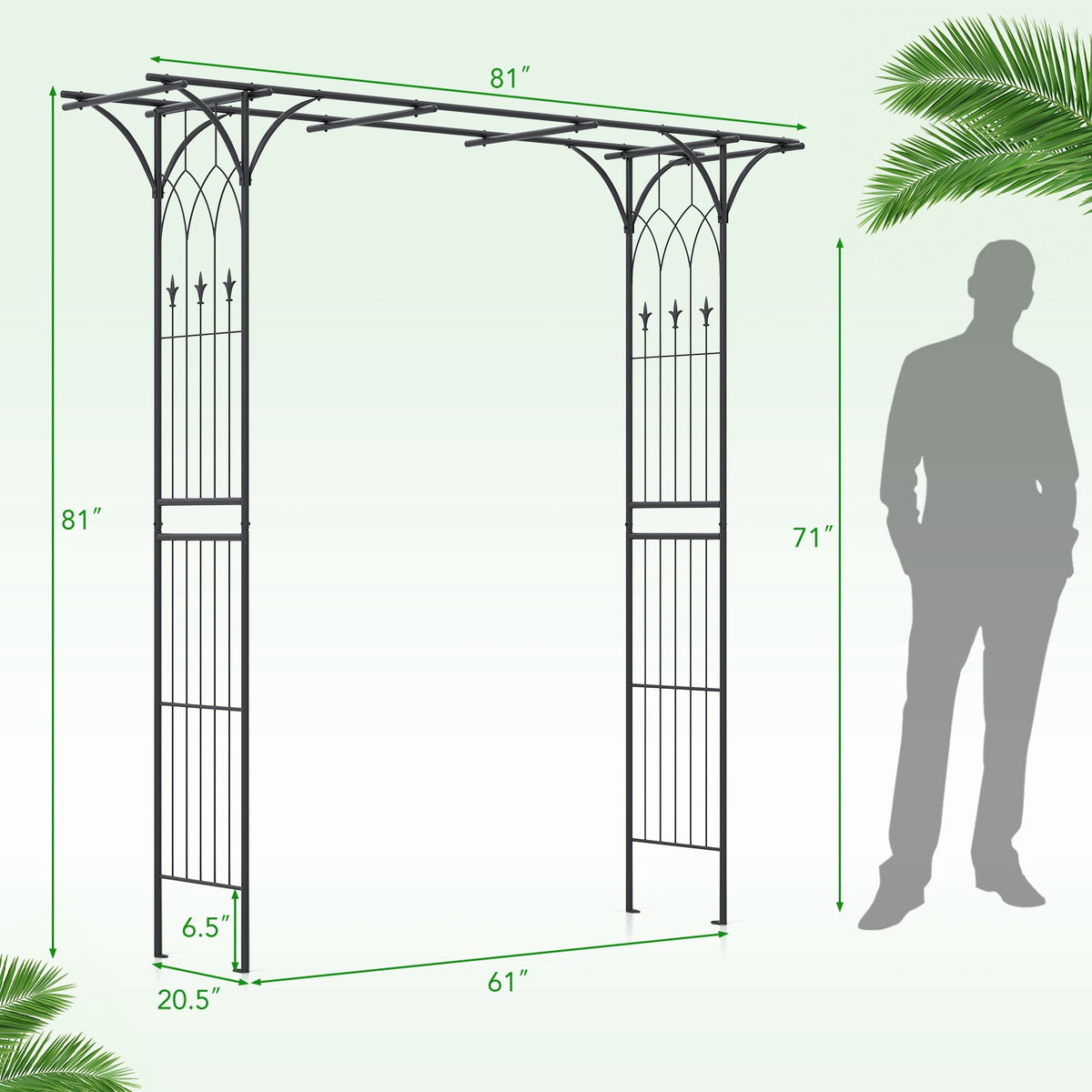 81 Inch Black Metal Garden Arbor Arch for Climbing Plants