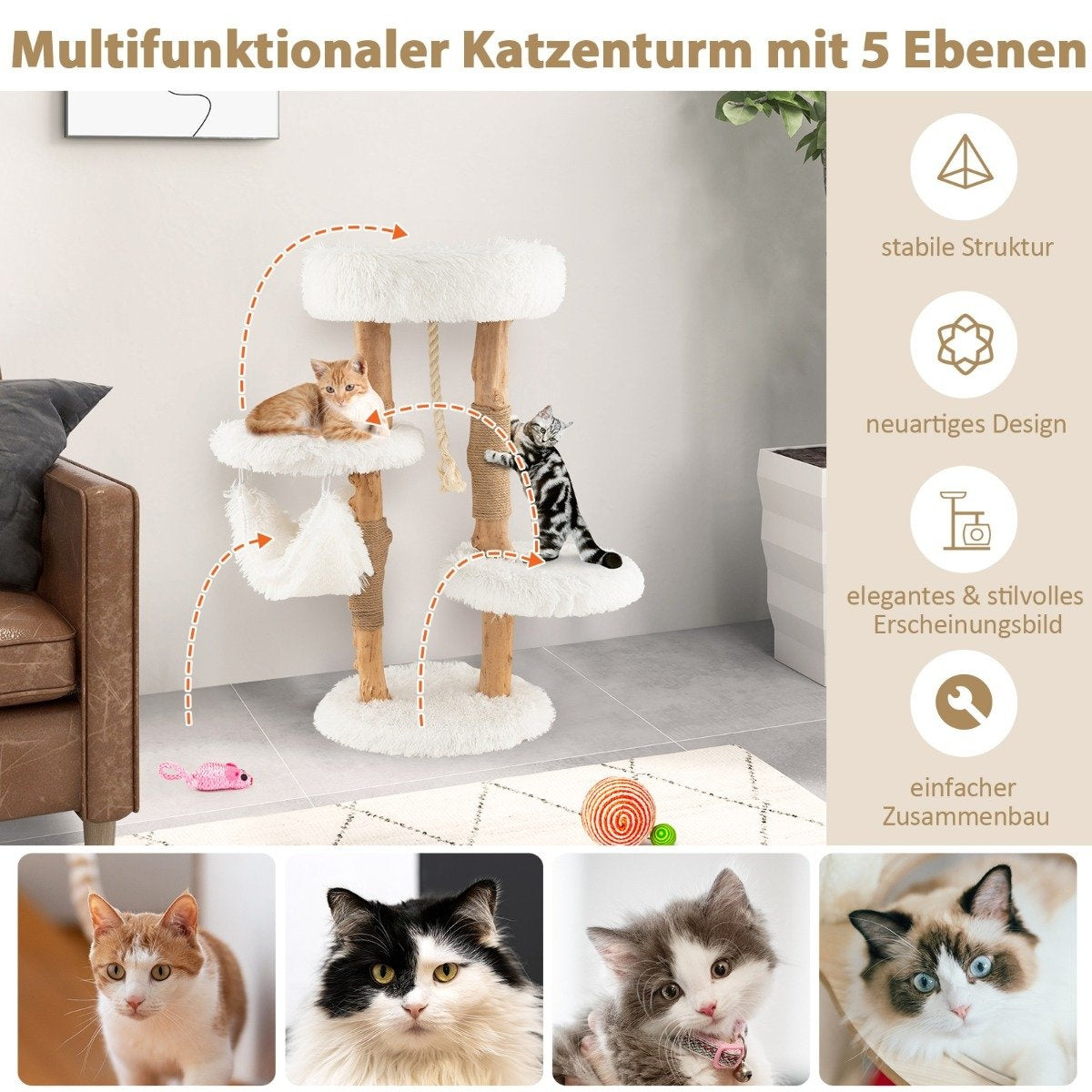 87cm solid wood scratching post multi-layer cat activity center