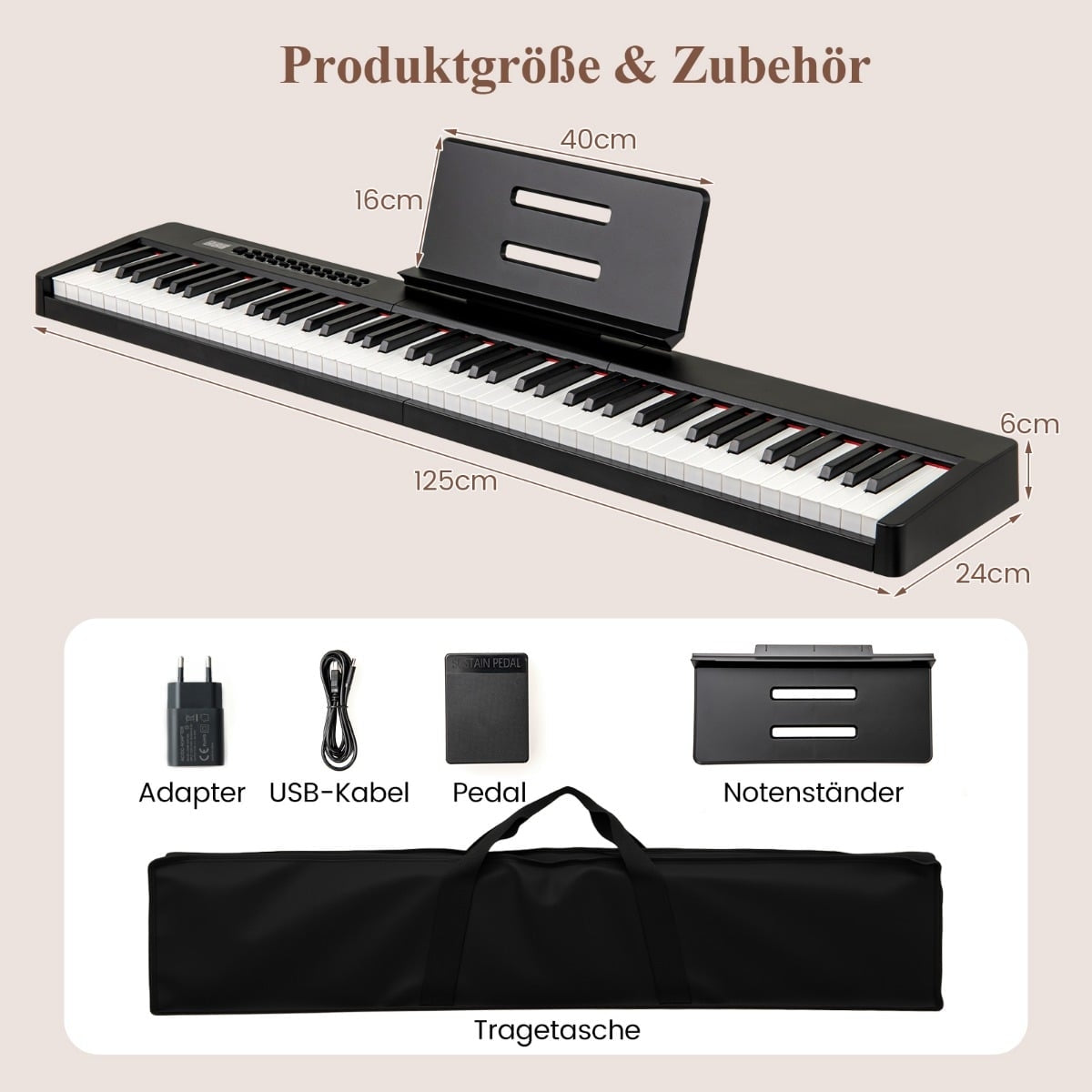 88-Key Digital Piano, Full-Size, Portable, Black