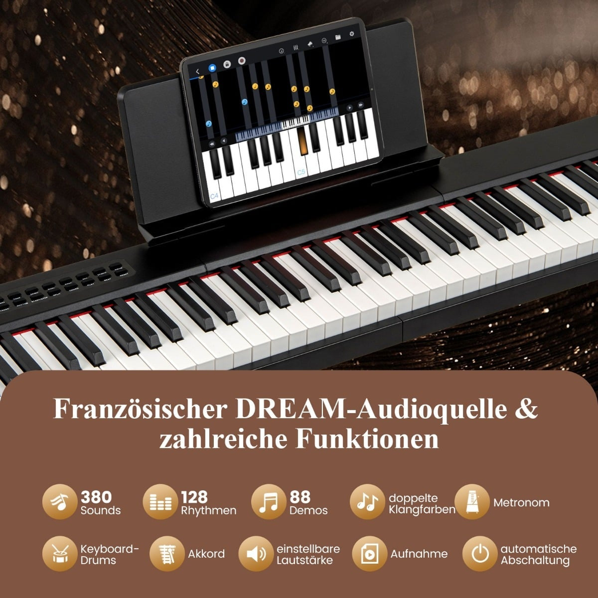 88-Key Digital Piano, Full-Size, Portable, Black