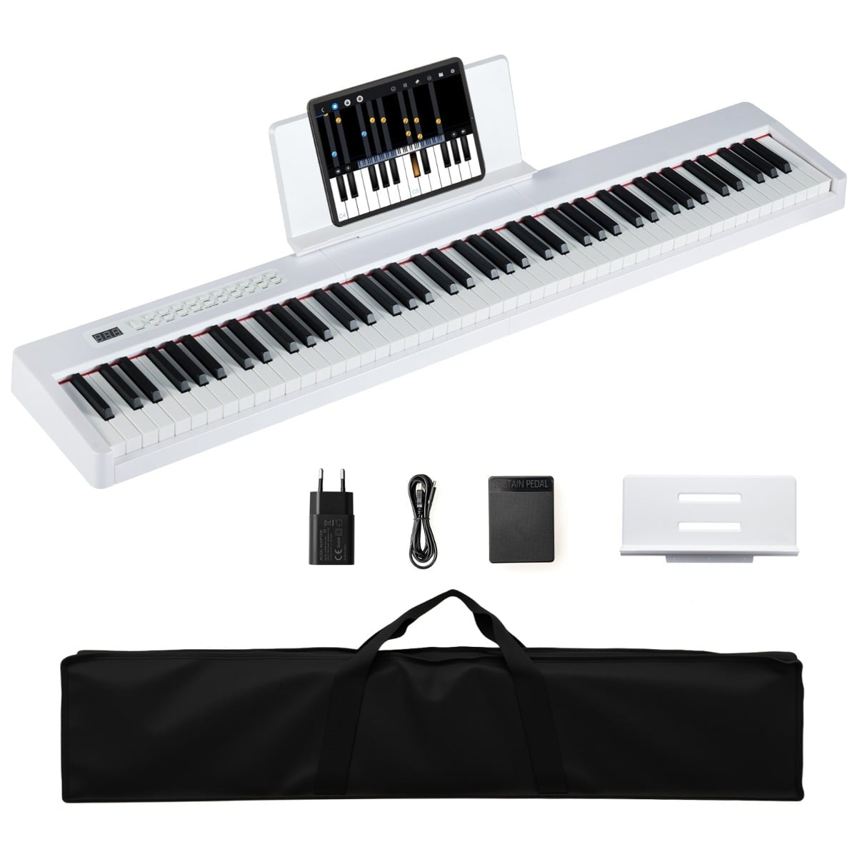 88-Key Digital Piano, Full-Size, Portable, White