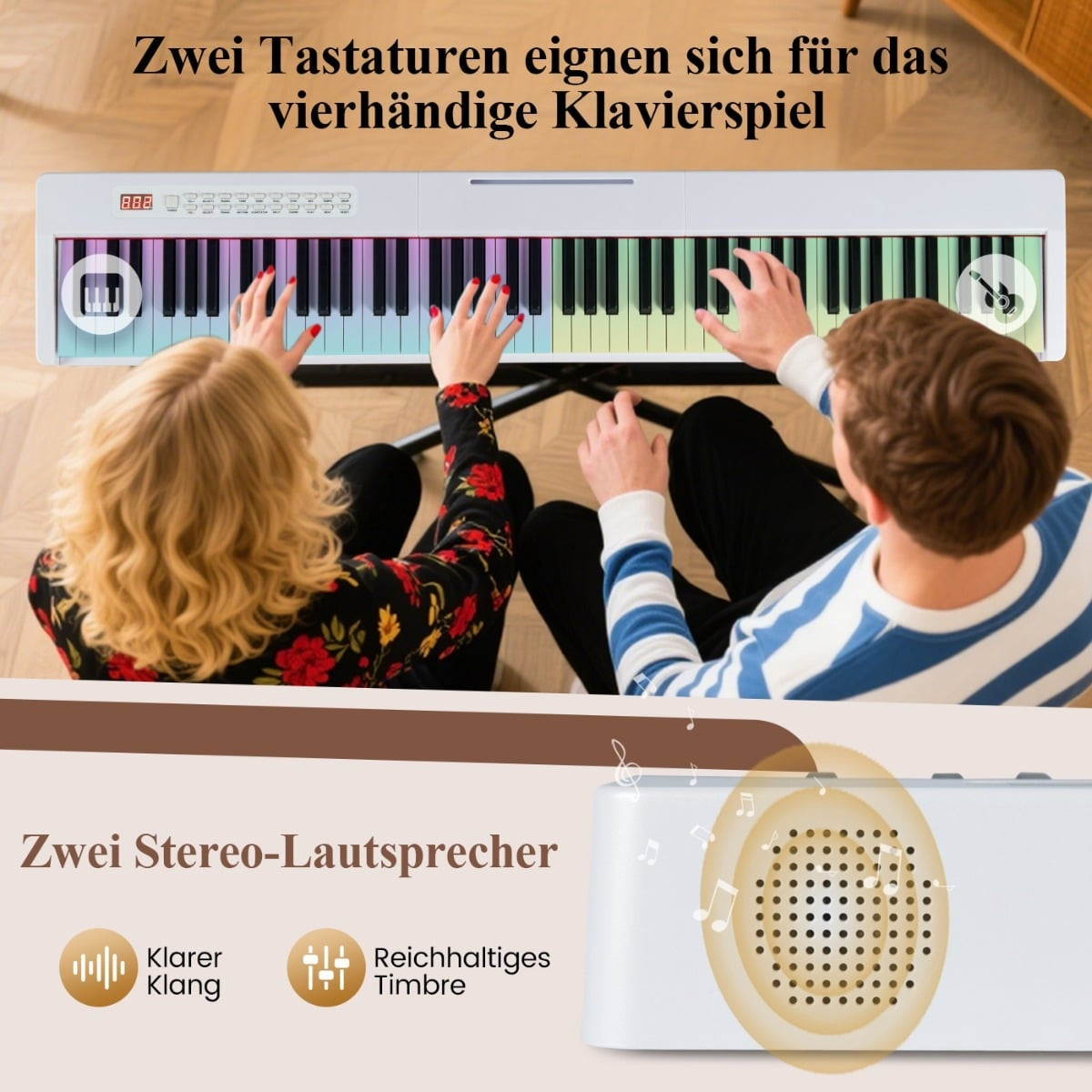 88-Key Digital Piano, Full-Size, Portable, White