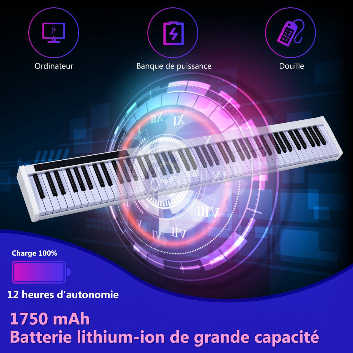 88-Key Digital Piano Keyboard with Bluetooth, Pedal, Bag
