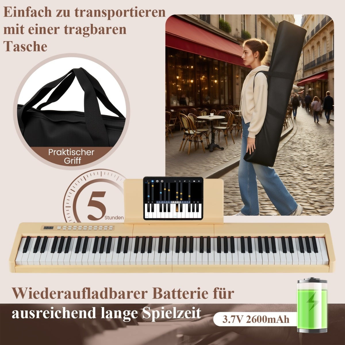 88-Key Digital Piano, Portable Full-Size Electric Keyboard
