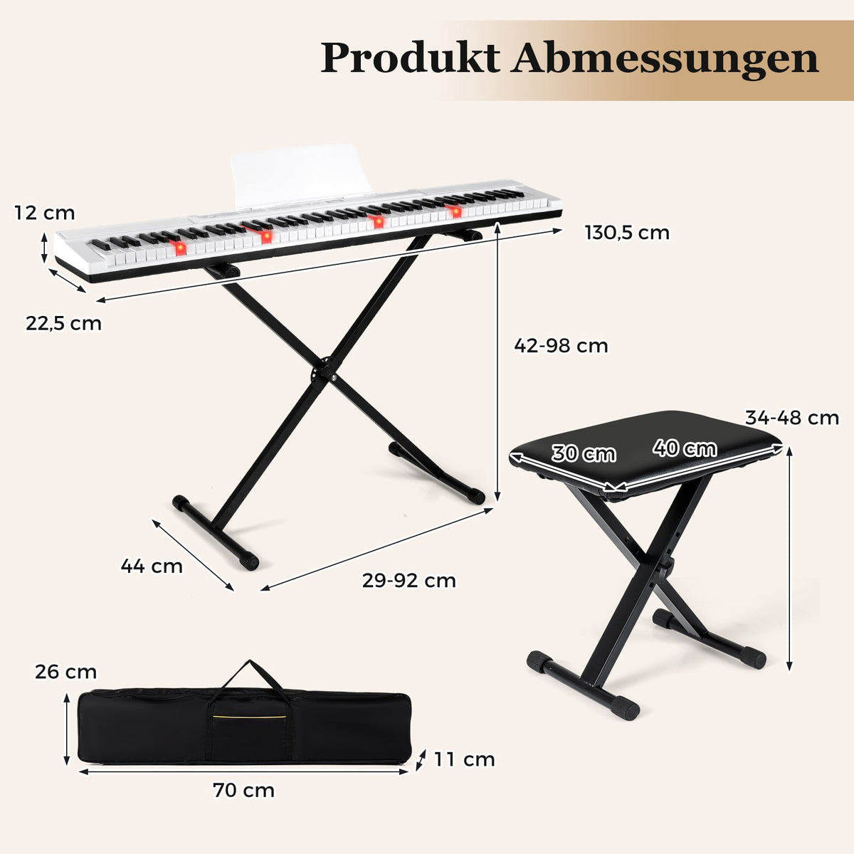 88-Key Digital Piano Set with Adjustable Stand & Bench