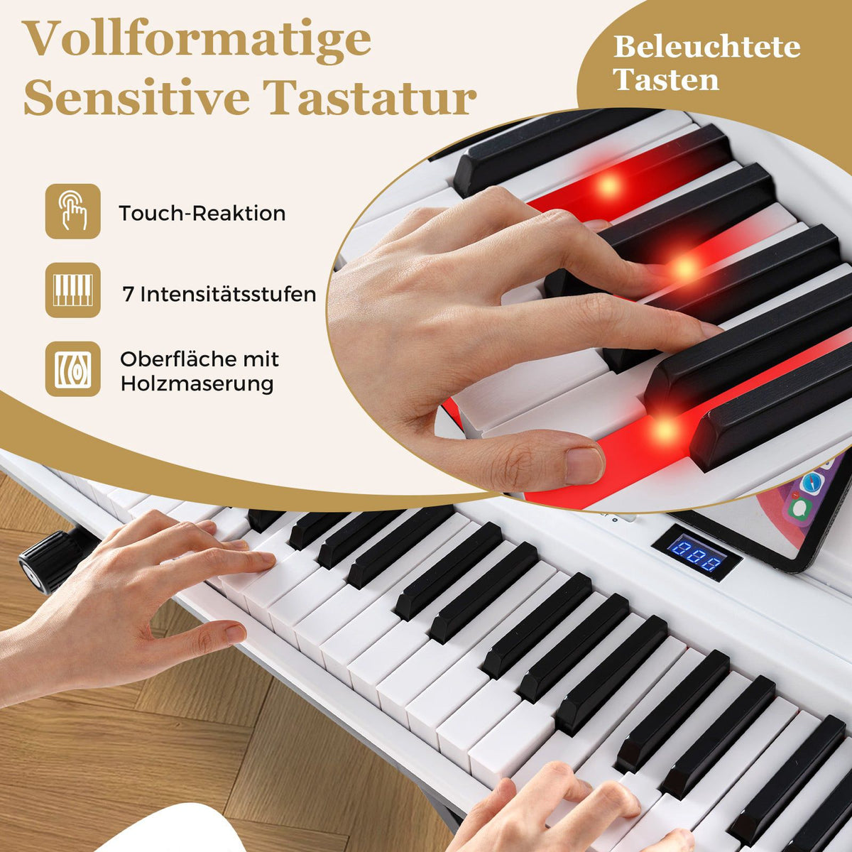 88-Key Digital Piano Set with Adjustable Stand & Bench