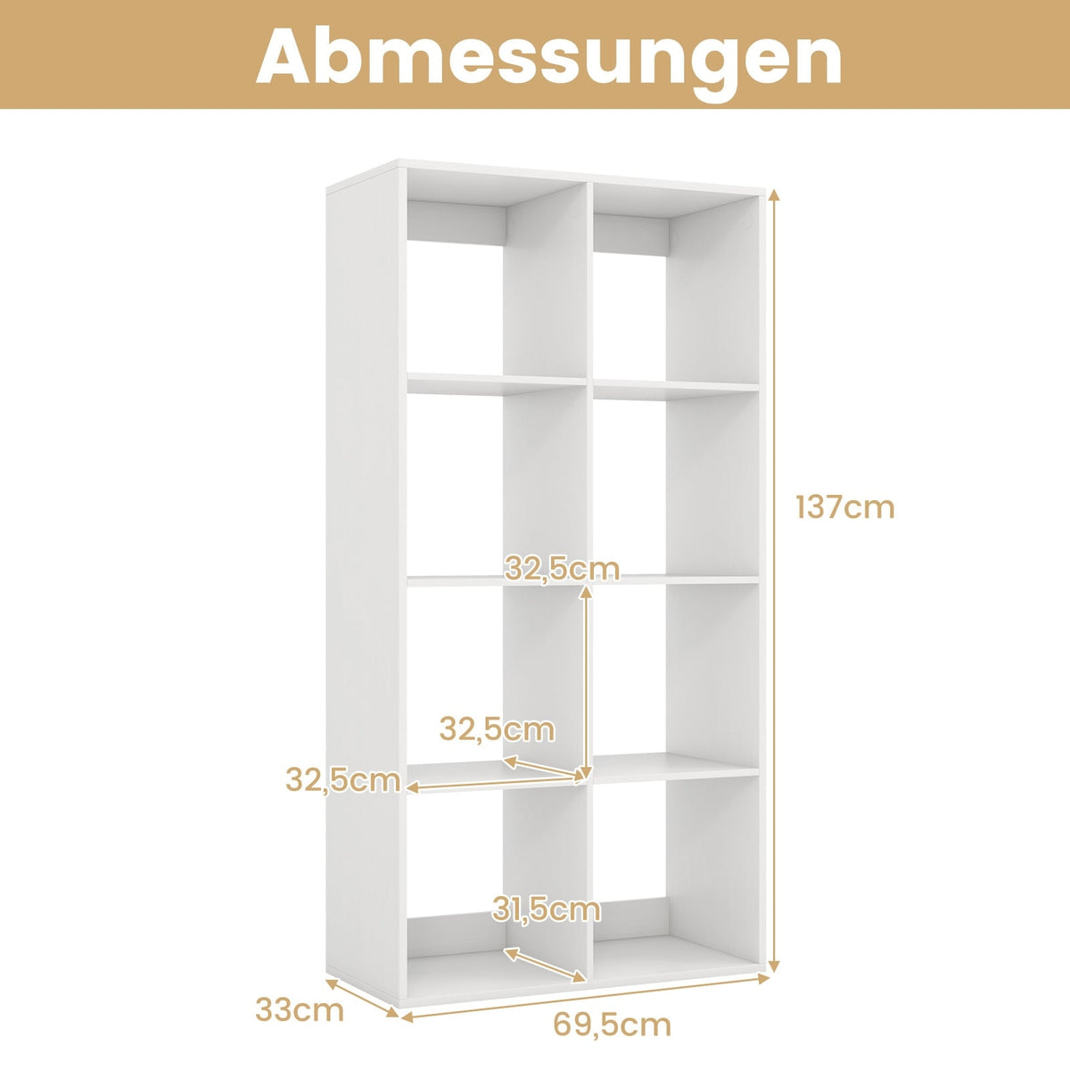 8-Cube Bookshelf with Back Rail & Anti-Tip Kit, White