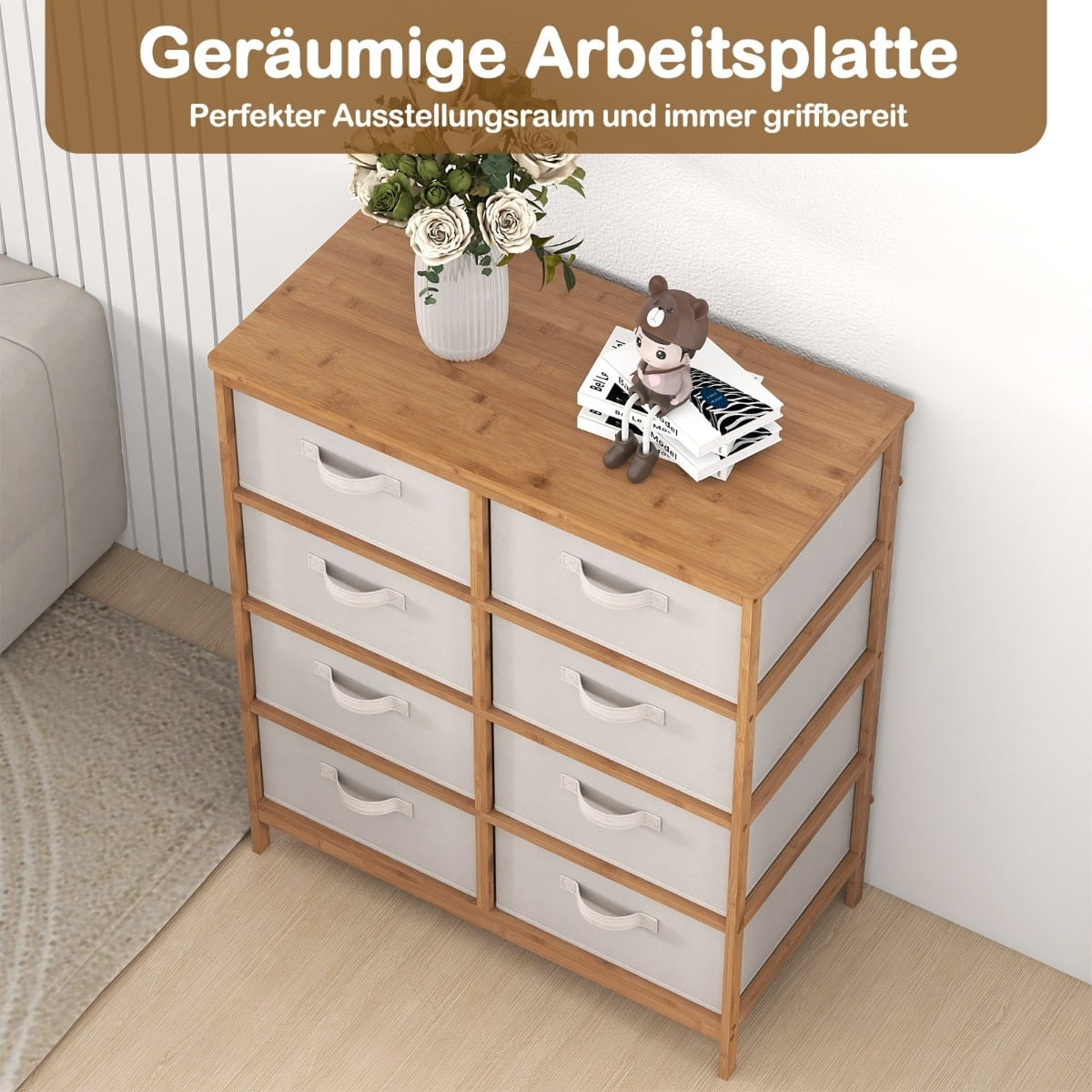 8-Drawer Bamboo Dresser with Removable Fabric Bins