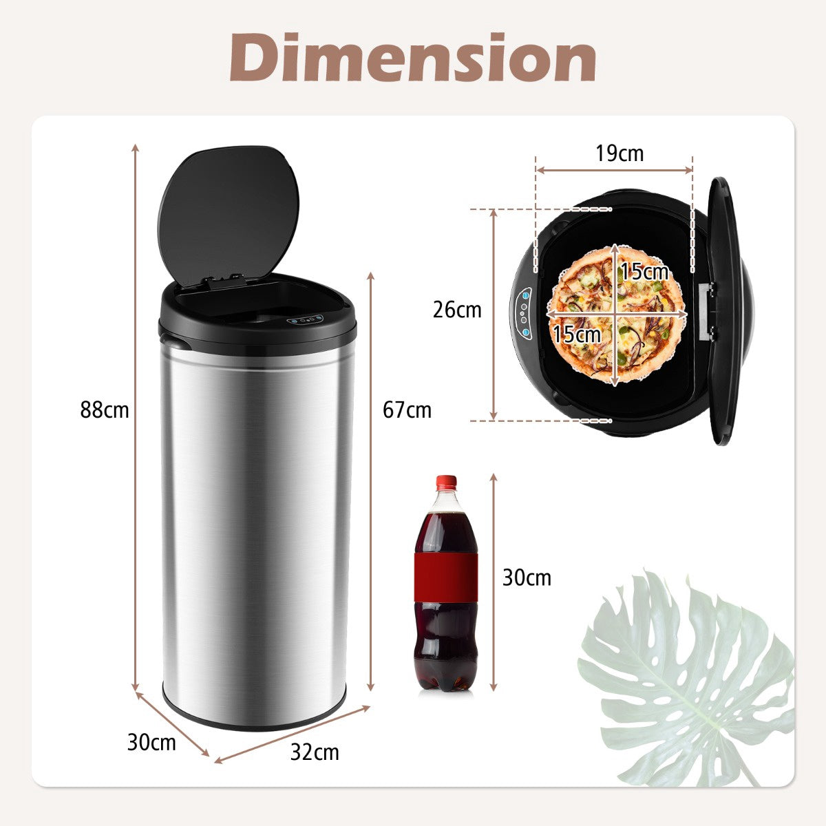 8 Gallon Touchless Motion Sensor Trash Can, Stainless Steel, Silver