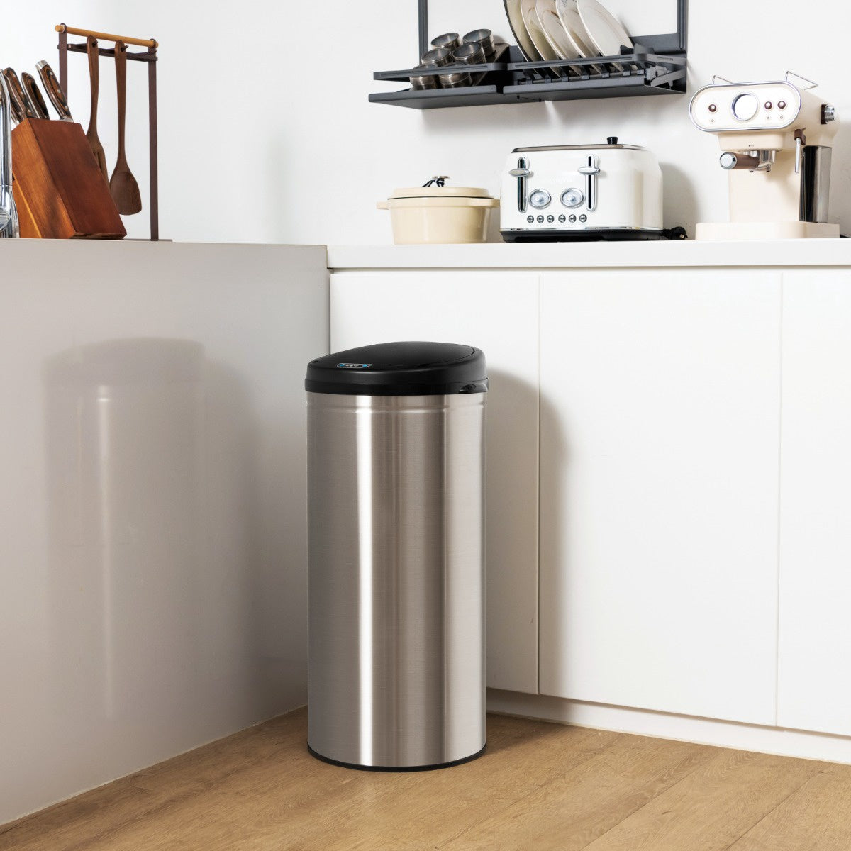 8 Gallon Touchless Motion Sensor Trash Can, Stainless Steel, Silver